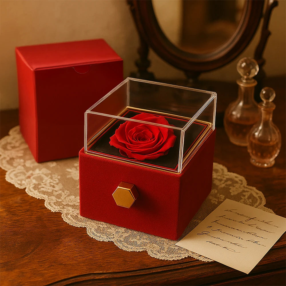 To My Beautiful Wife Love Knot Necklace with Rotating Rose Gift Box