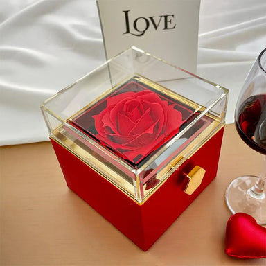 To My Beautiful Wife Love Knot Necklace with Rotating Rose Gift Box 14K Rose Display
