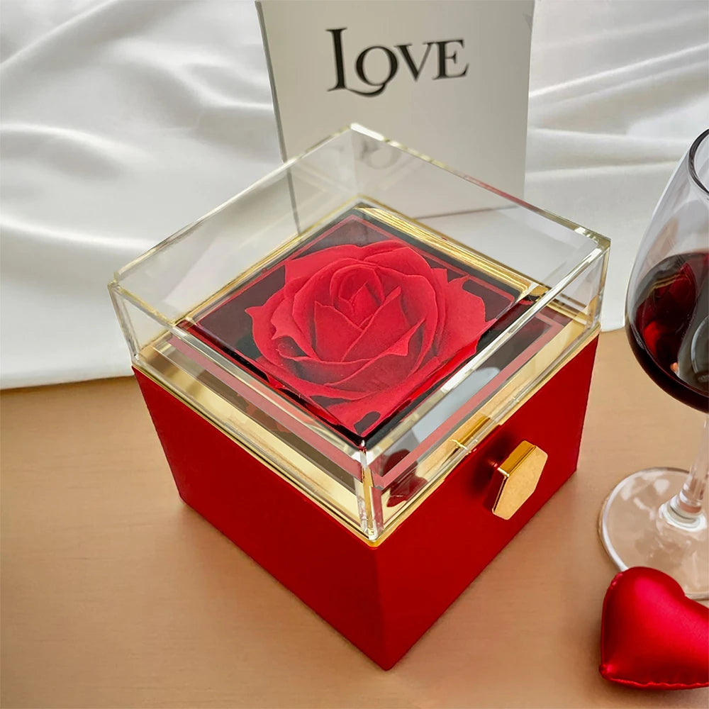 To My Beautiful Wife Love Knot Necklace with Rotating Rose Gift Box 14K Rose Display