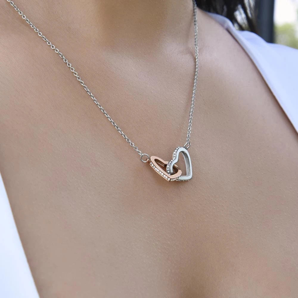 To My Bonus Mom 14K White Gold Interlocking Hearts Necklace From Children Forever Linked Display on Neck