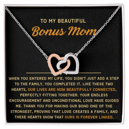 To My Bonus Mom 14K White Gold Interlocking Hearts Necklace From Children Forever Linked Message Card Jewelry