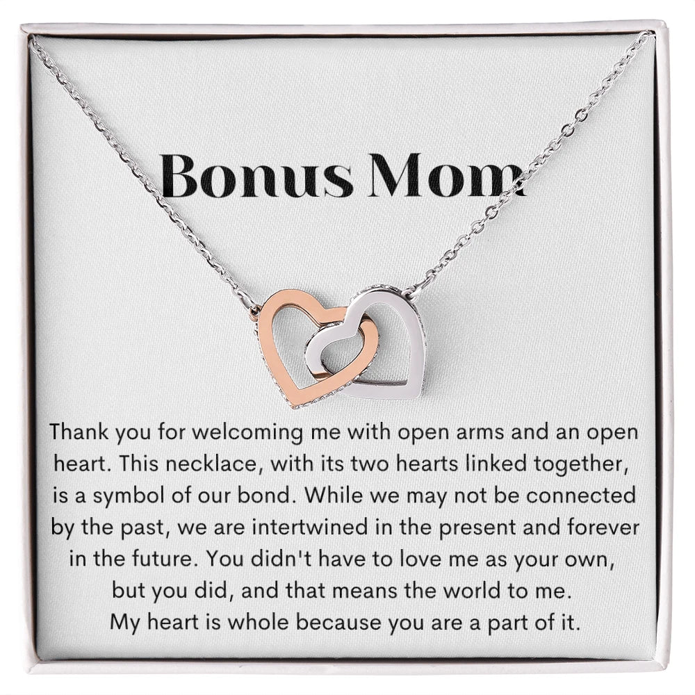To My Bonus Mom 14K White Gold Interlocking Hearts Necklace From Children Our Bond Message Card Jewelry