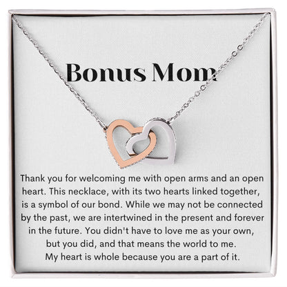 To My Bonus Mom 14K White Gold Interlocking Hearts Necklace From Children Our Bond Message Card Jewelry