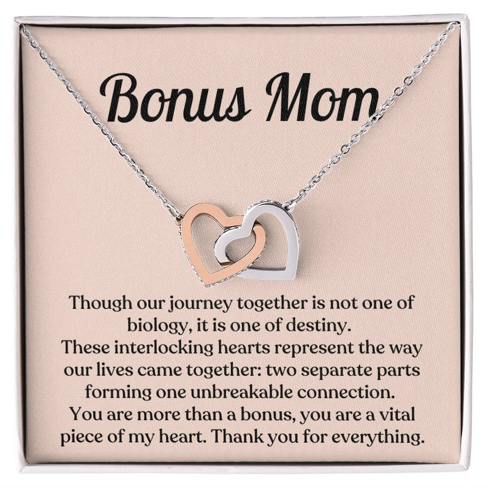 To My Bonus Mom 14K White Gold Interlocking Hearts Necklace From Children Thank You Message Card Jewelry