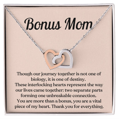 To My Bonus Mom 14K White Gold Interlocking Hearts Necklace From Children Thank You Message Card Jewelry