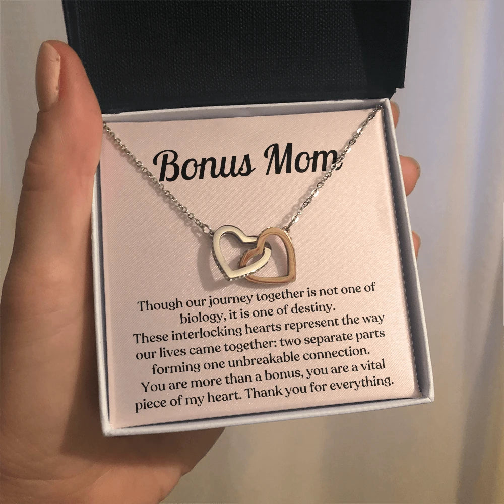 To My Bonus Mom 14K White Gold Interlocking Hearts Necklace From Children Thank You Message Card Jewelry Standard Box