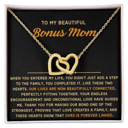 To My Bonus Mom 18K Yellow Gold Interlocking Hearts Necklace From Children Forever Linked Message Card Jewelry