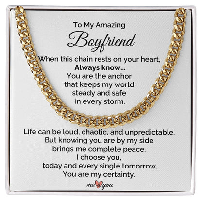 To My Boyfriend 18K Yellow Gold Cuban Link Chain From Girlfriend I Choose You Message Card