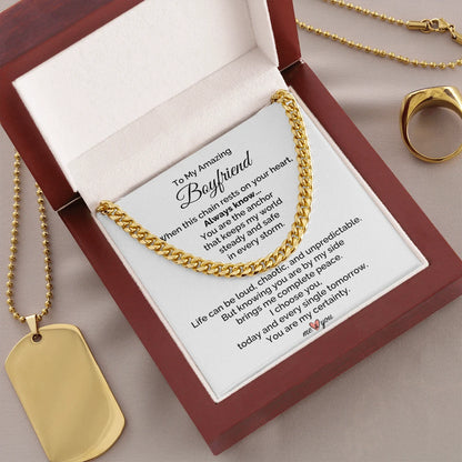 To My Boyfriend 18K Yellow Gold Cuban Link Chain From Girlfriend I Choose You Message Card Luxury Box