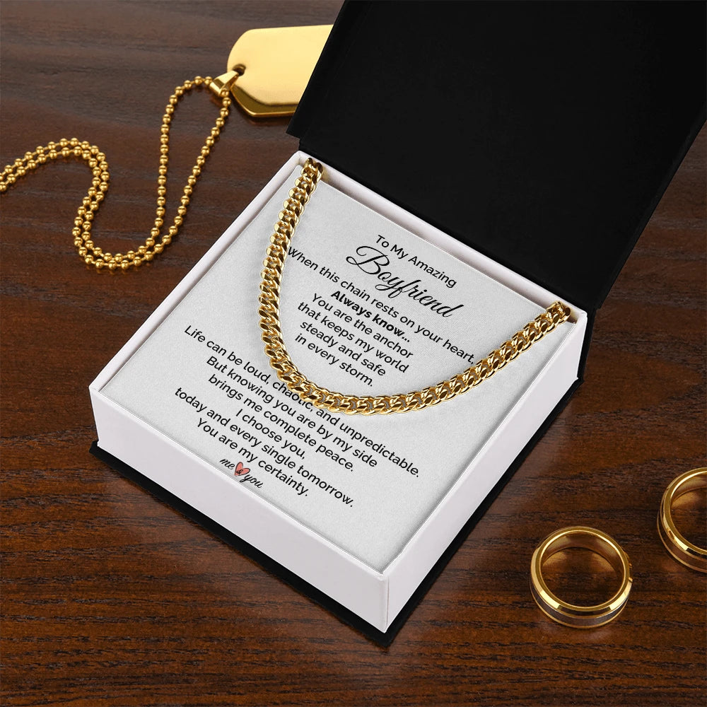 To My Boyfriend 18K Yellow Gold Cuban Link Chain From Girlfriend I Choose You Message Card Standard Box