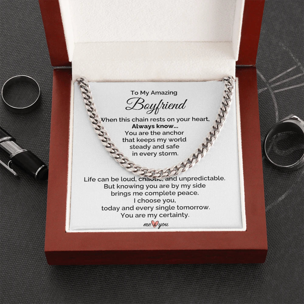 To My Boyfriend Stainless Steel Cuban Link Chain From Girlfriend I Choose You Message Card Luxury Box