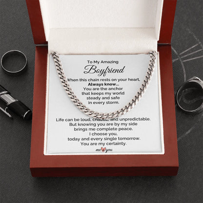 To My Boyfriend Stainless Steel Cuban Link Chain From Girlfriend I Choose You Message Card Luxury Box
