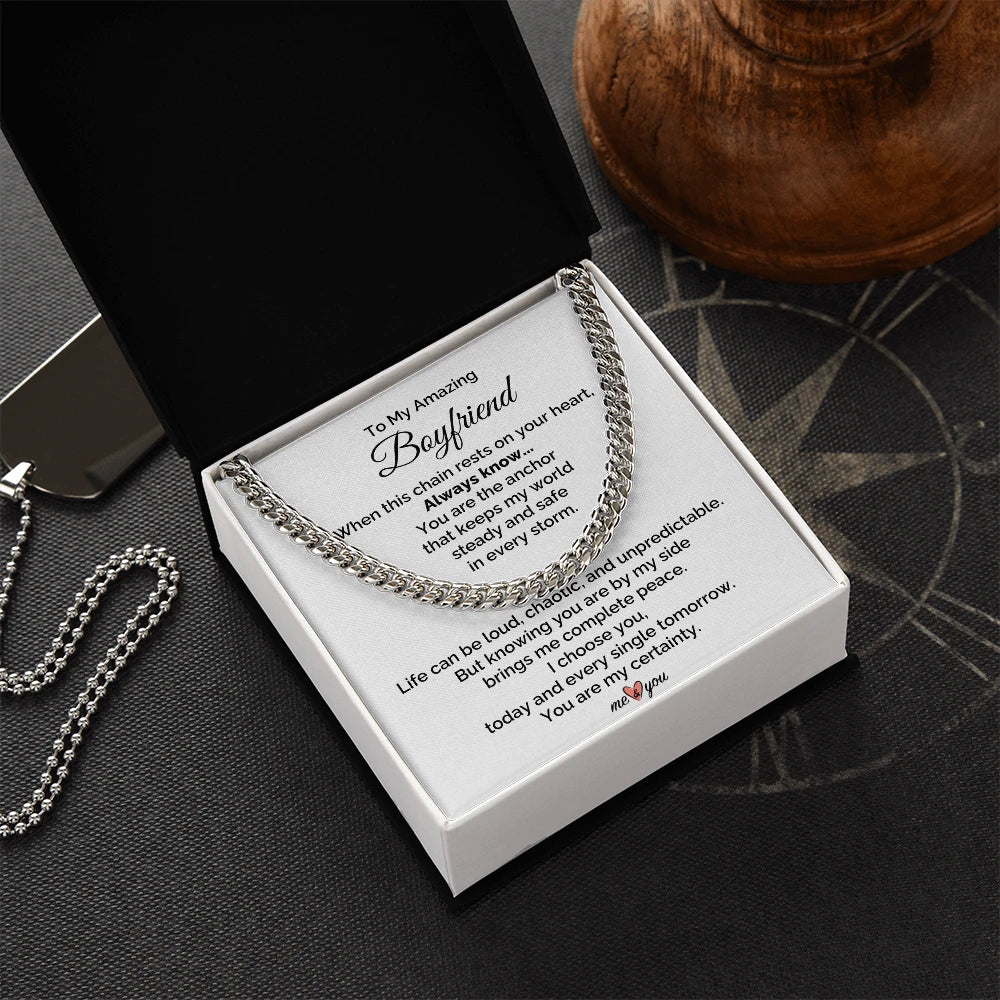 To My Boyfriend Stainless Steel Cuban Link Chain From Girlfriend I Choose You Message Card Standard Box