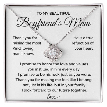 To My Boyfriend's Mom 14K White Gold Love Knot Necklace From Girlfriend Thank You Message Card