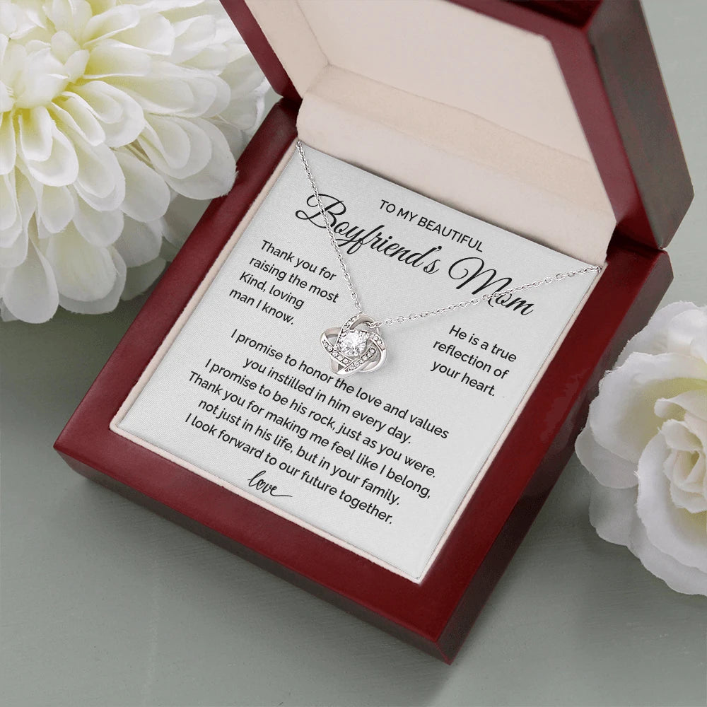 To My Boyfriends Mom 14K White Gold Love Knot Necklace From Girlfriend Thank You Message Card Luxury Box
