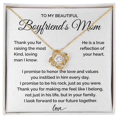 To My Boyfriend‘s Mom 18K Yellow Gold Love Knot Necklace From Girl friend Thank You Message Card