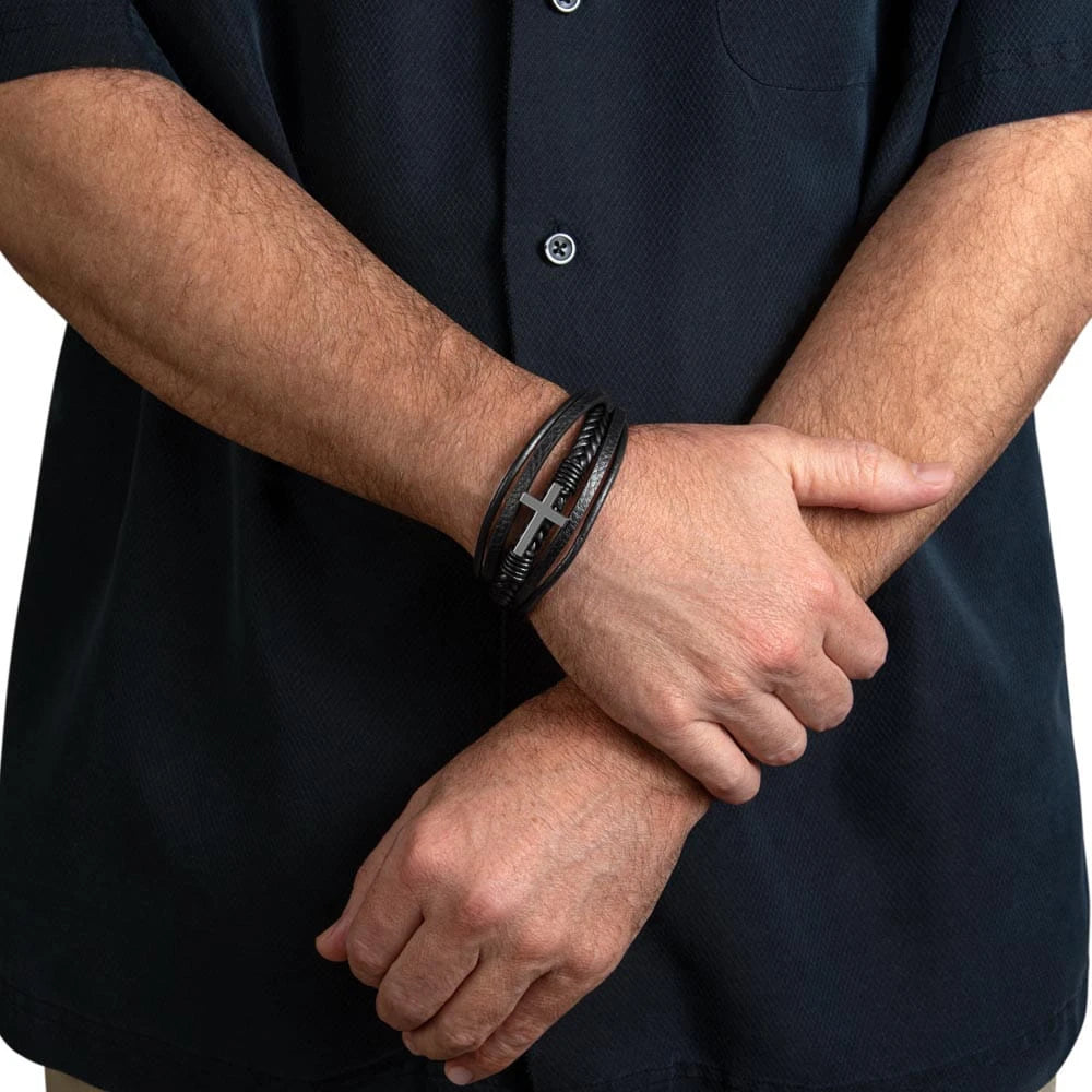 To My Brother Cross Leather Bracelet From Sister Together Forever Display