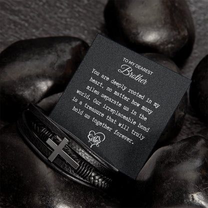 To My Brother Cross Leather Bracelet From Sister Together Forever Message Card Jewelry Display