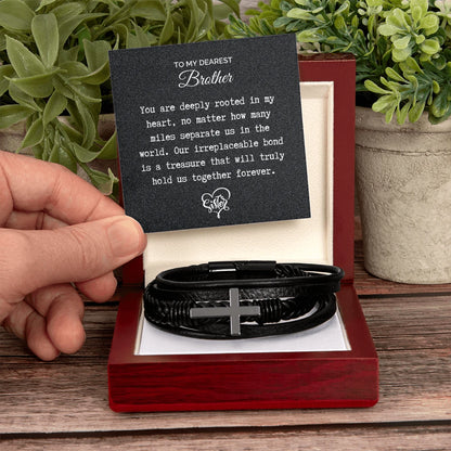 To My Brother Cross Leather Bracelet From Sister Together Forever Message Card Jewelry Luxury Box