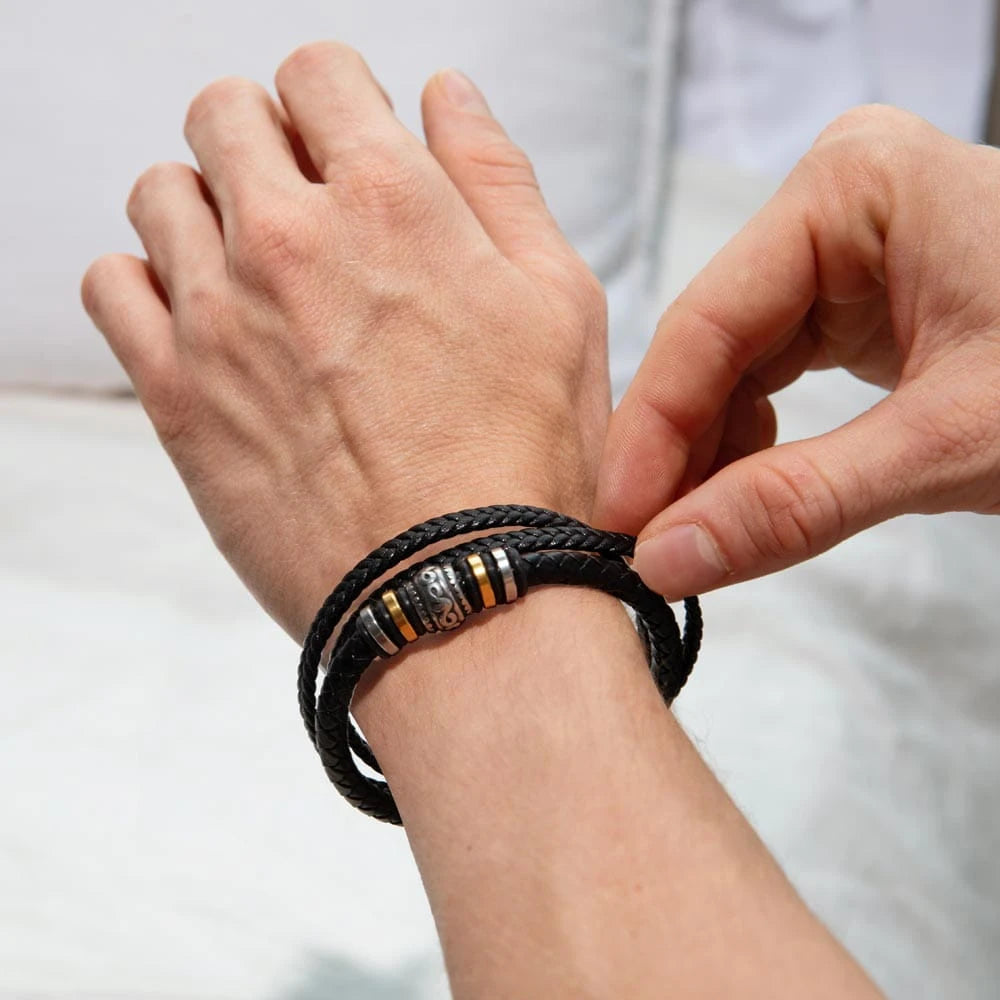 To My Brother Love You Forever Leather Bracelet From Sister In My Heart Display On Wrist