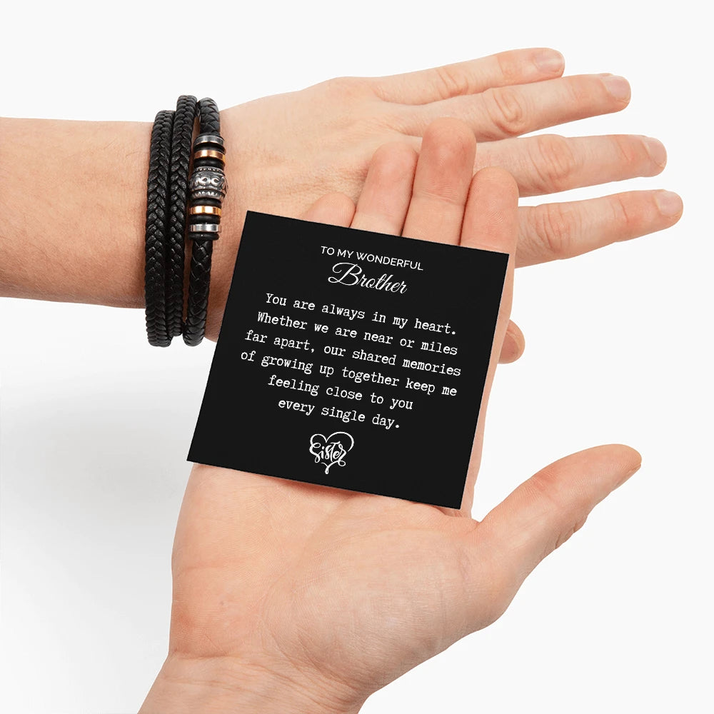 To My Brother Love You Forever Leather Bracelet From Sister In My Heart Message Card Jewelry