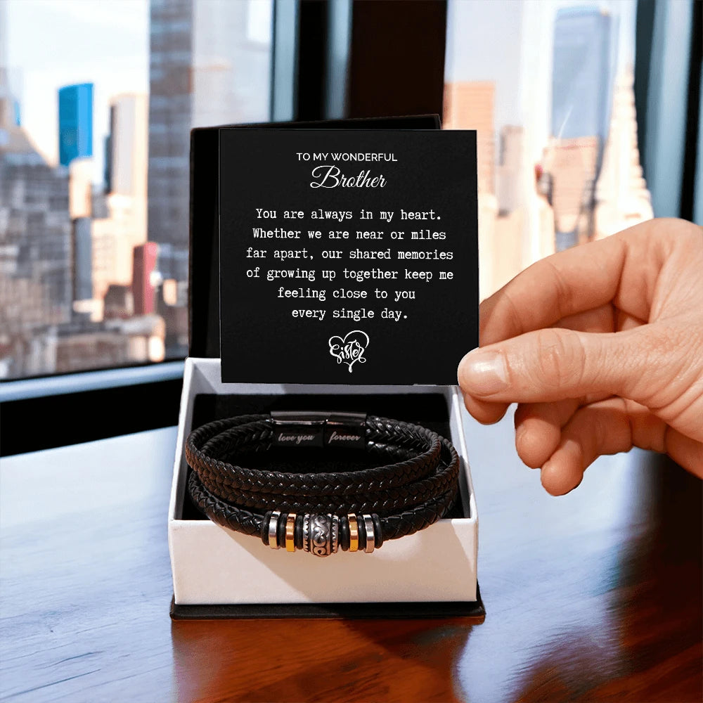 To My Brother Love You Forever Leather Bracelet From Sister In My Heart Message Card Jewelry Standard Box
