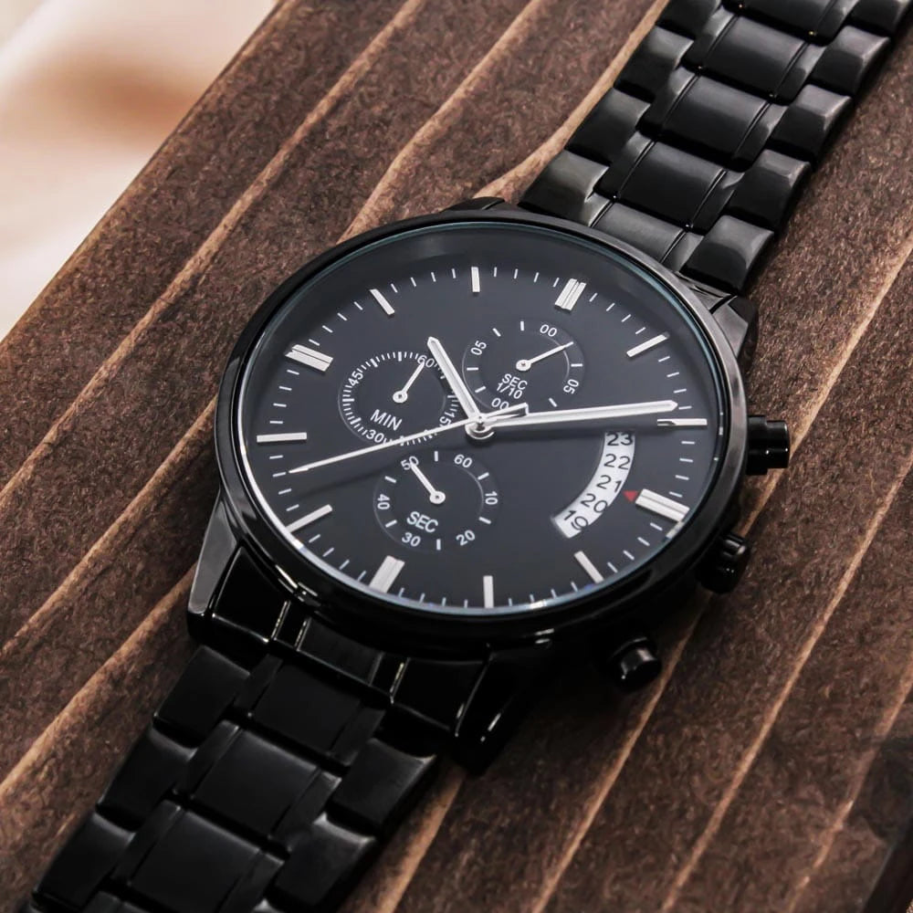 To My Dad Black Chronograph Watch From Kids Value of Time