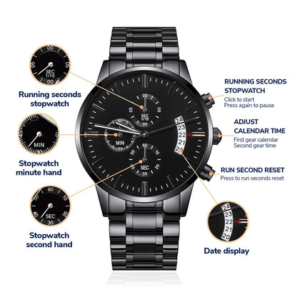 To My Dad Black Chronograph Watch From Kids Value of Time Product Features