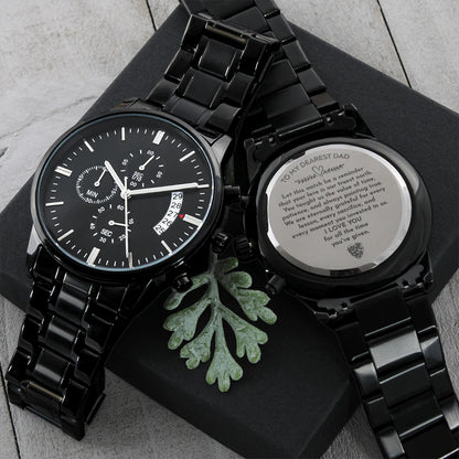 To My Dad Black Chronograph Watch From Kids Value of Time Showcase with the Back