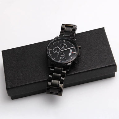 To My Dad Black Chronograph Watch From Kids Value of Time Two Tone Box