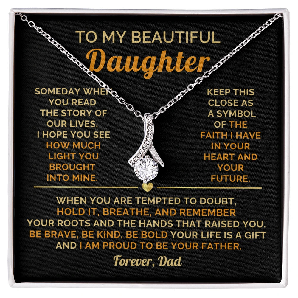 To My Daughter 14K White Gold Alluring Beauty Necklace From Dad I Am Proud Message Card Jewelry