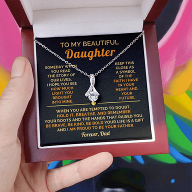 To My Daughter 14K White Gold Alluring Beauty Necklace From Dad I Am Proud Message Card Jewelry Luxury Box