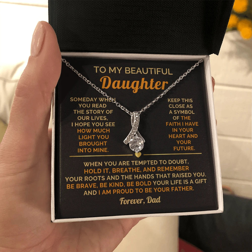 To My Daughter 14K White Gold Alluring Beauty Necklace From Dad I Am Proud Message Card Jewelry Standard Box