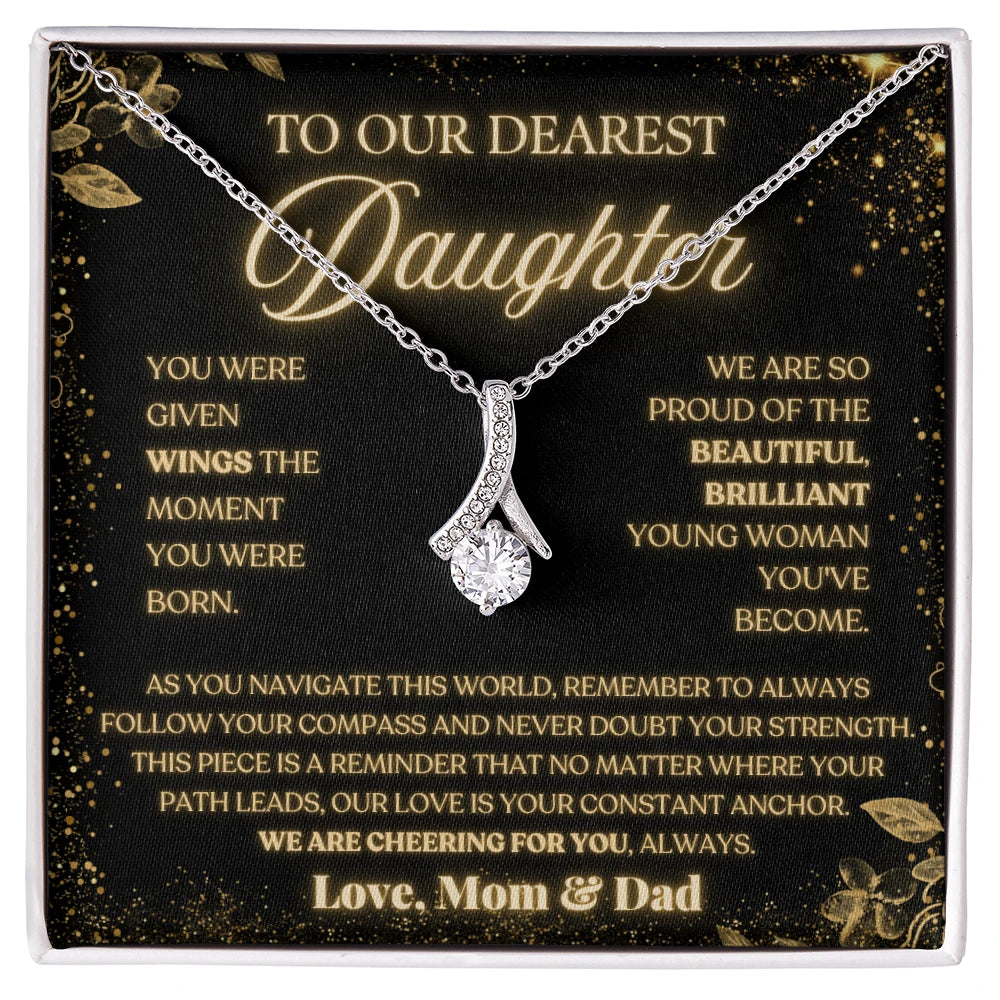 To My Daughter 14K White Gold Alluring Beauty Necklace From Husband Follow Your Compass Message Card Jewelry