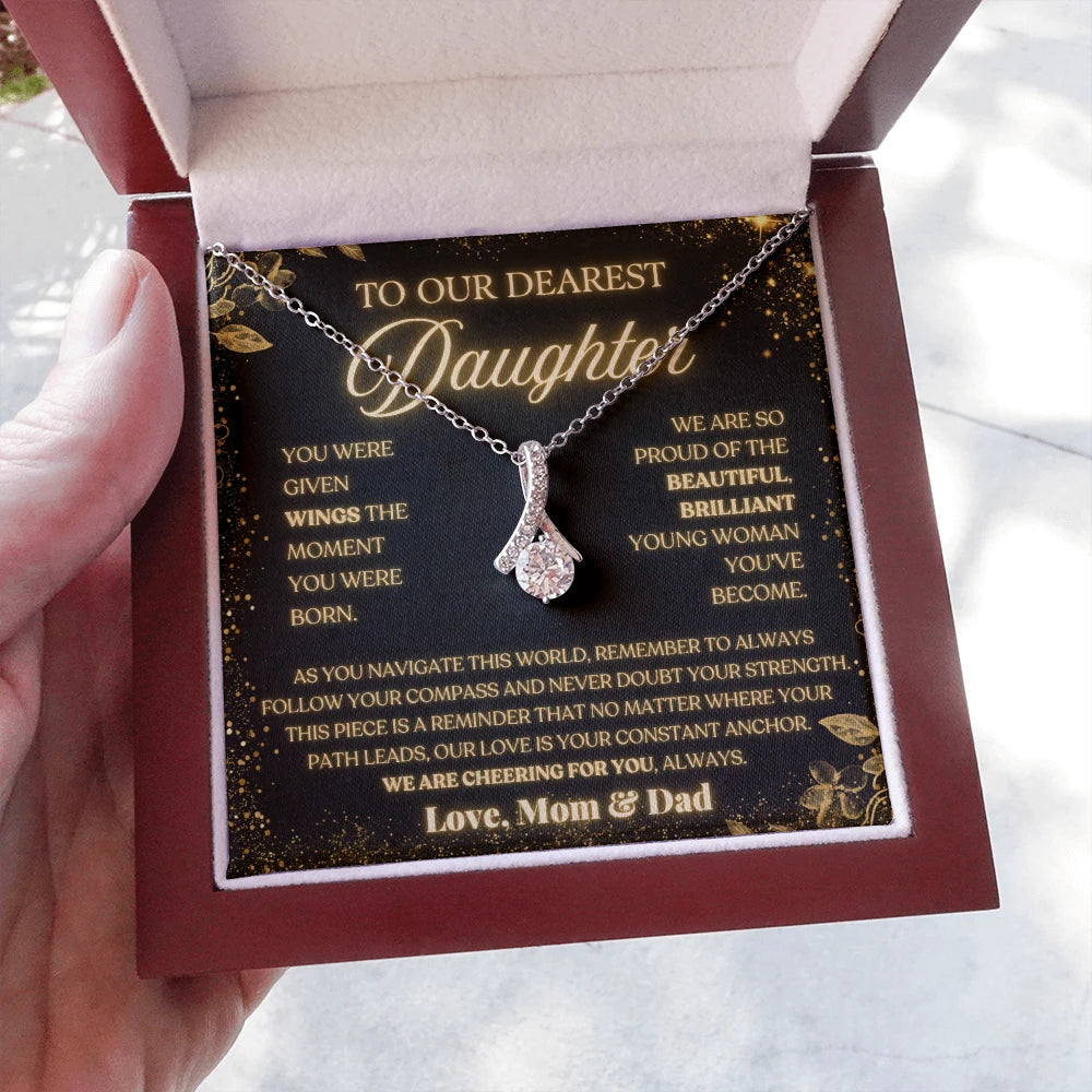 To My Daughter 14K White Gold Alluring Beauty Necklace From Husband Follow Your Compass Message Card Jewelry Luxury Box