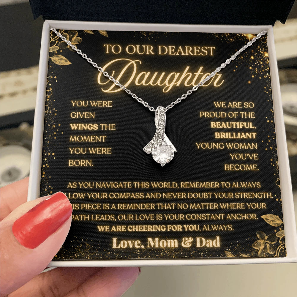 To My Daughter 14K White Gold Alluring Beauty Necklace From Husband Follow Your Compass Message Card Jewelry Standard Box
