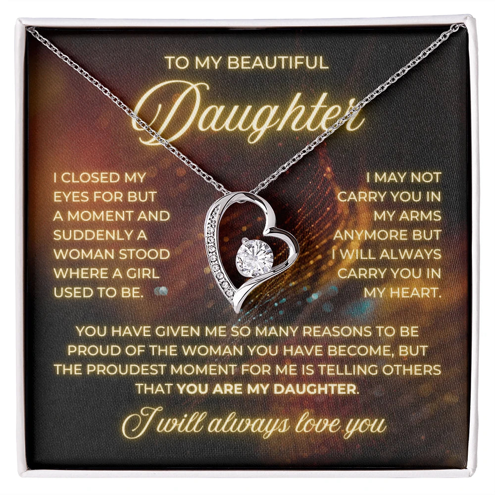 To My Daughter 14K White Gold Forever Love Necklace From Mom Be Proud Message Card Jewelry