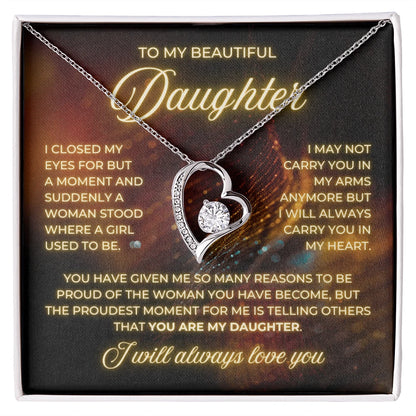 To My Daughter 14K White Gold Forever Love Necklace From Mom Be Proud Message Card Jewelry