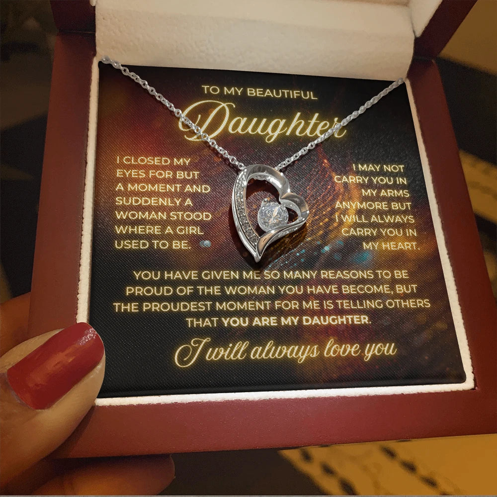 To My Daughter 14K White Gold Forever Love Necklace From Mom Be Proud Message Card Jewelry Luxury Box