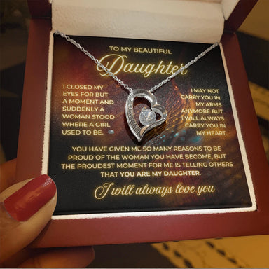 To My Daughter 14K White Gold Forever Love Necklace From Mom Be Proud Message Card Jewelry Luxury Box