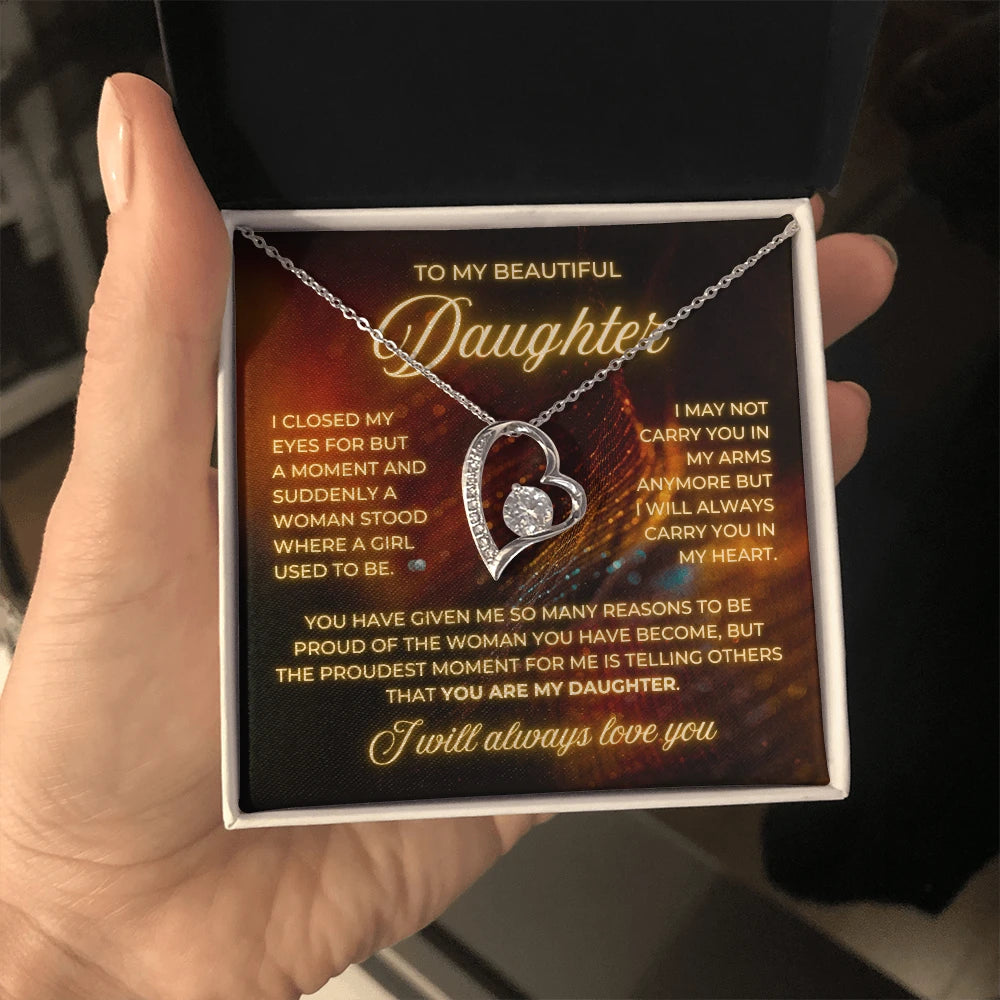 To My Daughter 14K White Gold Forever Love Necklace From Mom Be Proud Message Card Jewelry Standard Box