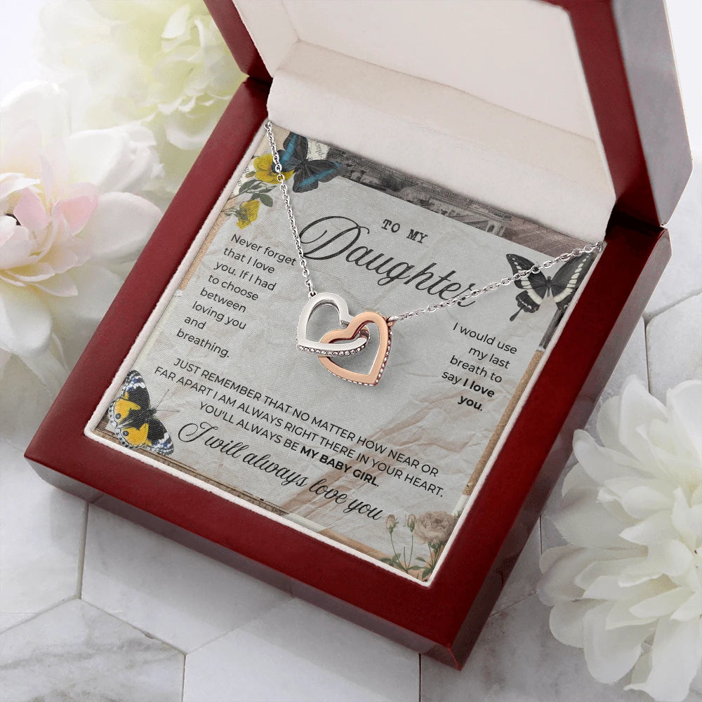 To My Daughter 14K White Gold Interlocking Hearts Necklace From Mom My Baby Girl Message Card Jewelry Luxury Box
