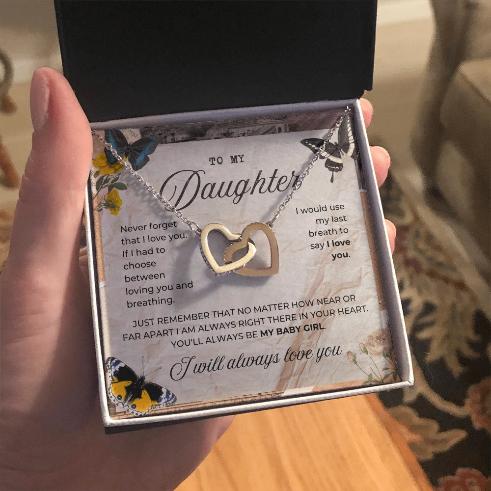 To My Daughter 14K White Gold Interlocking Hearts Necklace From Mom My Baby Girl Message Card Jewelry Standard Box