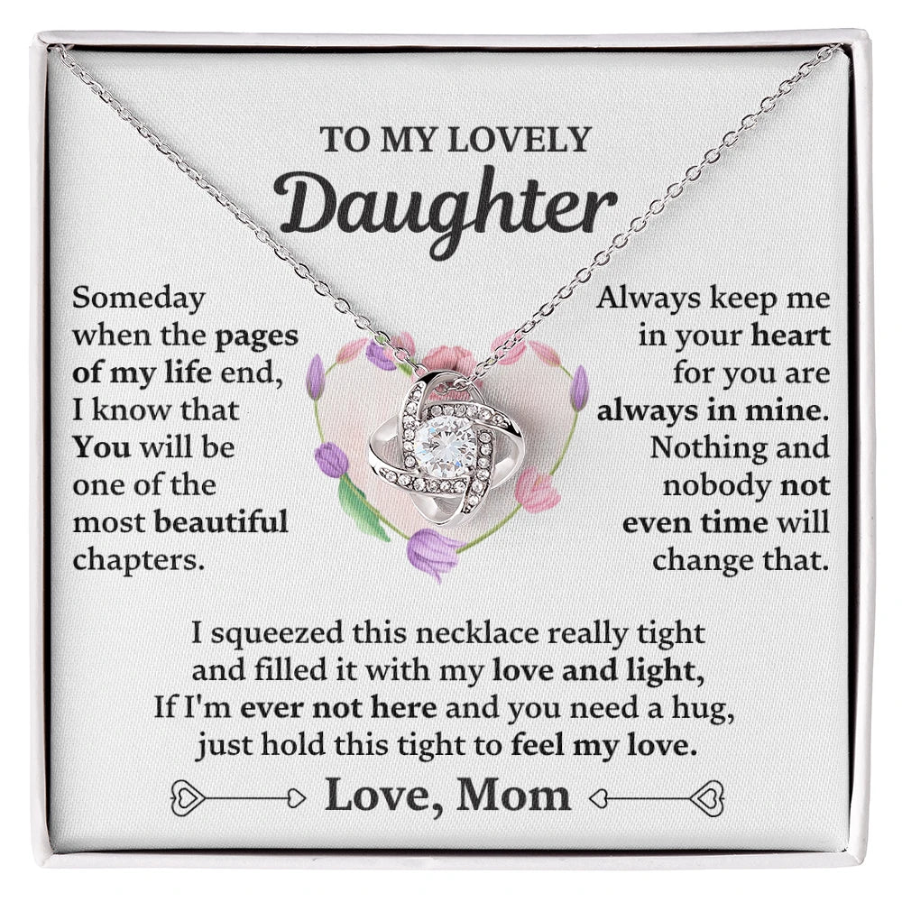To My Daughter 14K White Gold Love Knot Necklace From Mom Feel My Love Message Card Jewelry