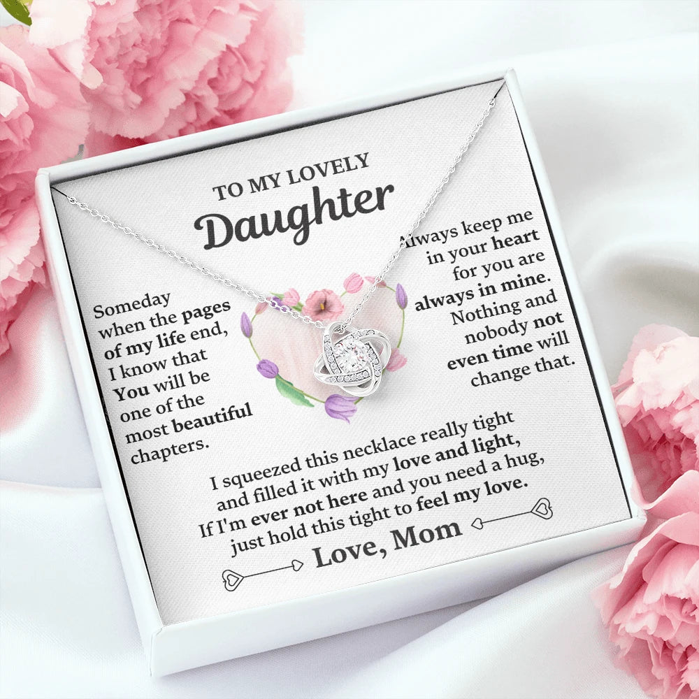 To My Daughter 14K White Gold Love Knot Necklace From Mom Feel My Love Message Card Jewelry Standard Box