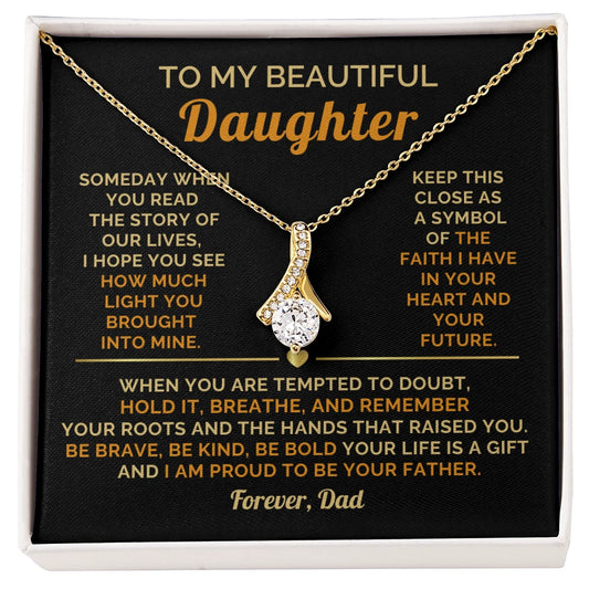 To My Daughter 18K Yellow Gold Alluring Beauty Necklace From Dad I Am Proud Message Card Jewelry