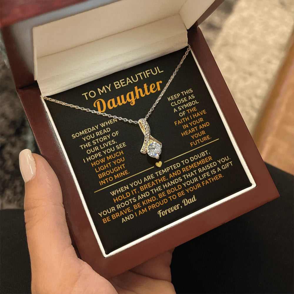 To My Daughter 18K Yellow Gold Alluring Beauty Necklace From Dad I Am Proud Message Card Jewelry Luxury Box