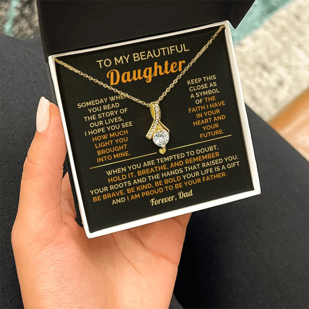 To My Daughter 18K Yellow Gold Alluring Beauty Necklace From Dad I Am Proud Message Card Jewelry Standard Box