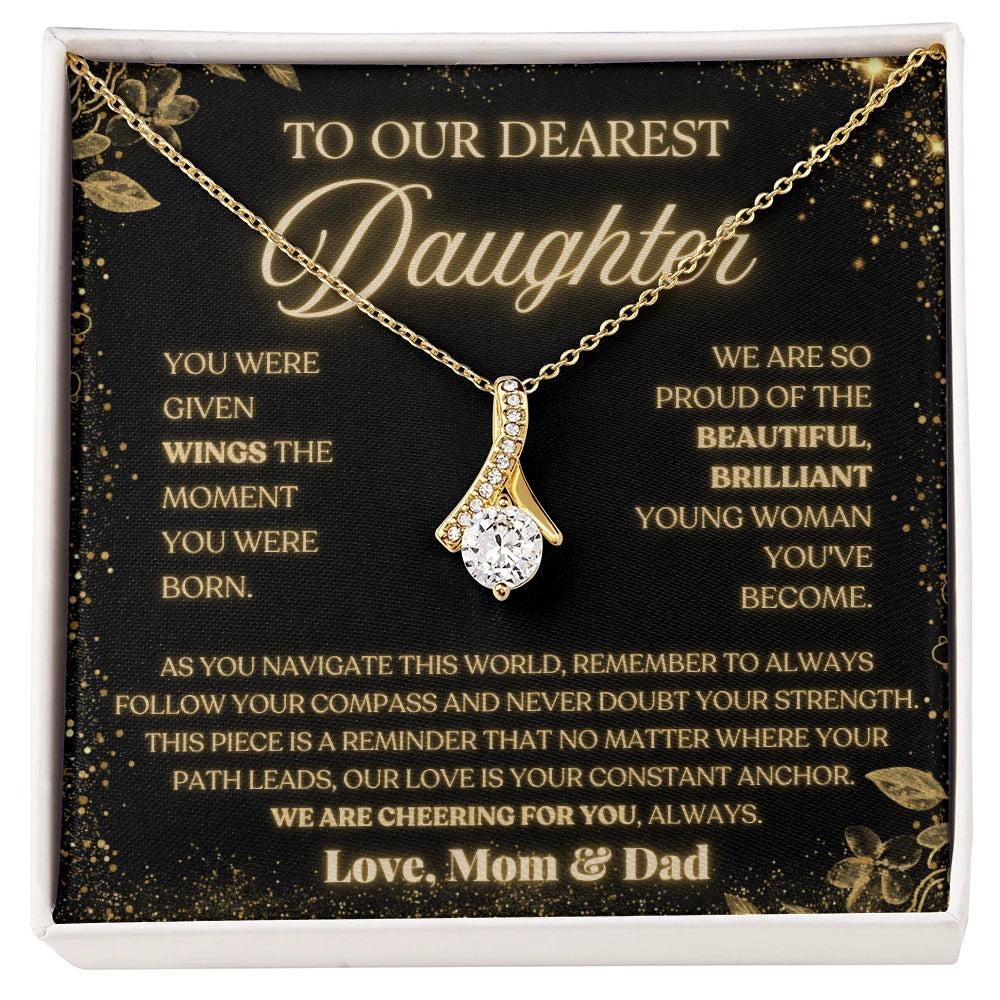 To My Daughter 18K Yellow Gold Alluring Beauty Necklace From Husband Follow Your Compass Message Card Jewelry