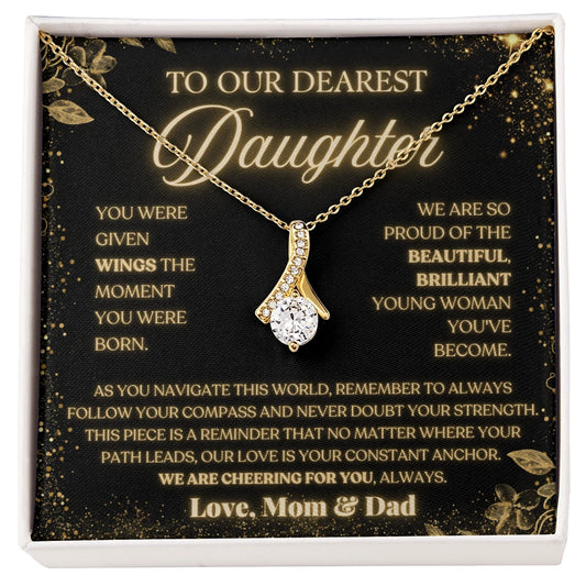 To My Daughter 18K Yellow Gold Alluring Beauty Necklace From Husband Follow Your Compass Message Card Jewelry
